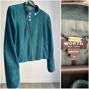 Worth New York Emerald Green Genuine Suede Biker Jacket 14